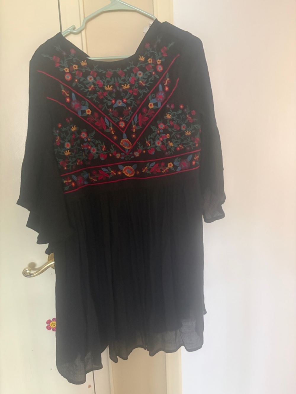 Umgee Black Mini Dress with Multicolor Floral Embroidery
